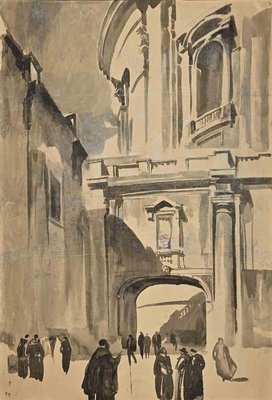 Unknown, Entrance of the Vatican, Original Watercolor, Early 20th Century-ZCI-1344736