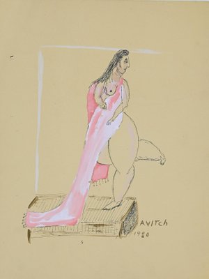 Unknown, Figure of Woman, Tempera and China Ink, Signed Avitch, 1980s-ZCI-852365