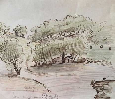 Unknown, Houses in the Wood, Original ink and Watercolor, Mid,20th Century-ZCI-891993