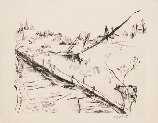 Unknown, Landscape, Etching on Paper Signed Oznaut, Mid-20th Century-ZCI-874844