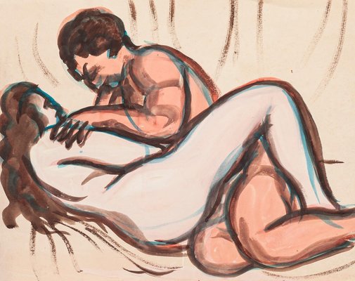 Unknown, Lovers, Original Watercolor, 1950s-ZCI-1378876