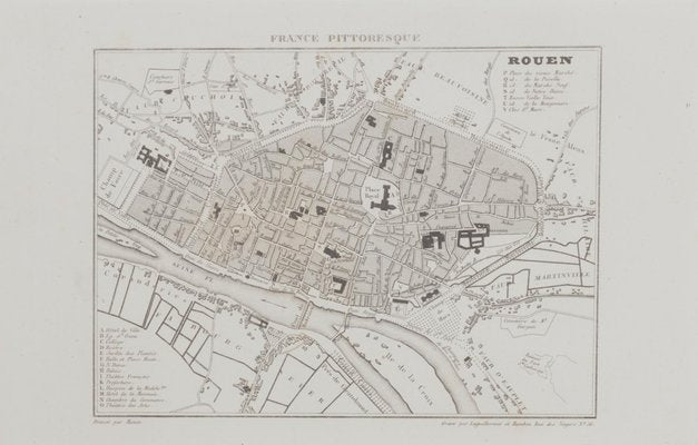 Unknown, Map of Rouen, Original Etching, 19th Century-ZCI-891003