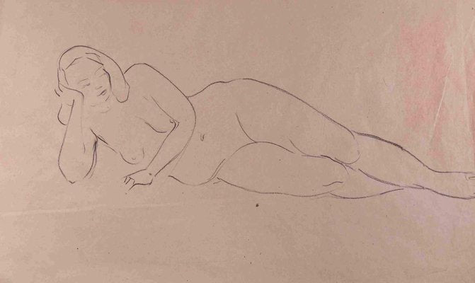 Unknown, Nude Woman, Original Pen Drawing on Paper, Mid-20th Century-ZCI-1384966