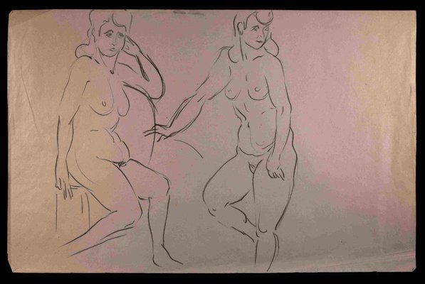 Unknown, Nudes, Original Pencil Drawing on Paper, Mid-20th Century-ZCI-1354879