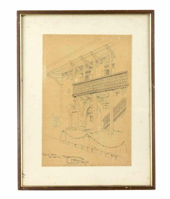 Unknown, Pieve di Cadore, Ink Drawing, 1940, Framed-ZCI-1788875