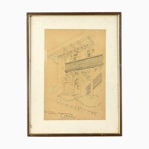 Unknown, Pieve di Cadore, Ink Drawing, 1940, Framed-ZCI-1788875