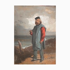 Unknown, Portrait of Giuseppe Garibaldi in Front of the Sea, Gouache, 19th Century-ZCI-811986