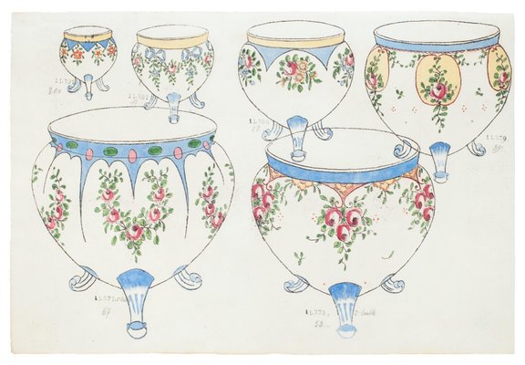 Unknown , Pottery , Original Watercolor and Ink Drawing , 19th Century-ZCI-801206