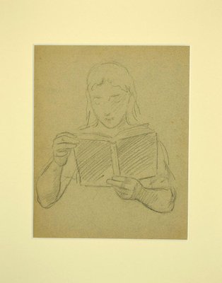 Unknown, Reading Woman, Original Pencil on Paper, 1940s-ZCI-812031