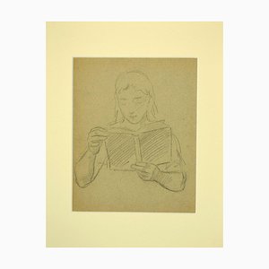 Unknown, Reading Woman, Original Pencil on Paper, 1940s-ZCI-812031