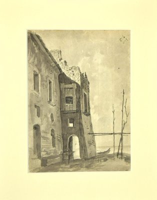 Unknown - Ruins on the See - Original ink and Watercolor by Karl Hann - 1930s-ZCI-830713