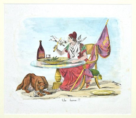 Unknown, Satirical Scene, Lithograph Hand Watercolor, 19th Century-ZCI-871753