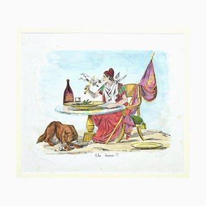 Unknown, Satirical Scene, Lithograph Hand Watercolor, 19th Century-ZCI-871753