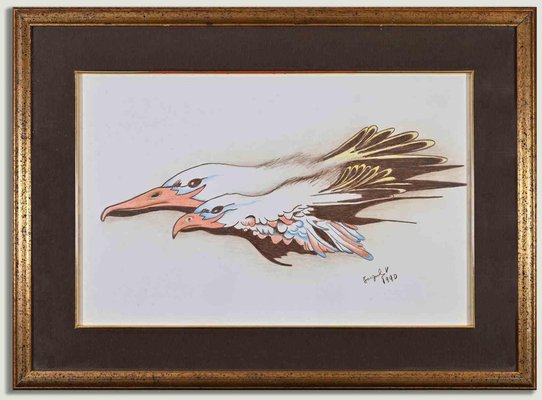 Unknown, Seagulls, Drawing in Pastel, 1990-ZCI-1770099