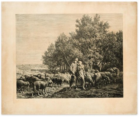 Unknown, Shepherds with Flock, Etching, 19th Century-ZCI-1770061