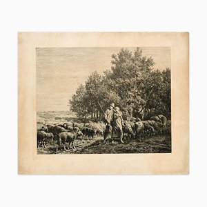 Unknown, Shepherds with Flock, Etching, 19th Century-ZCI-1770061