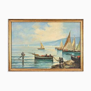 Unknown, Ships in the Gulf of Naples, Oil Painting, Mid-20th Century-ZCI-1770131