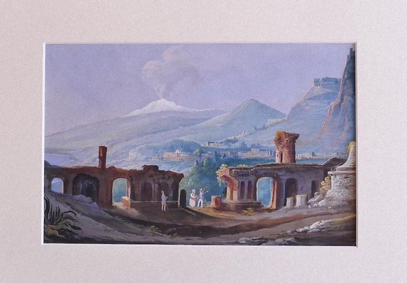 Unknown, Sicilian Landscape with Aetna on the Background, Gouache, Early 20th Century-ZCI-1379282