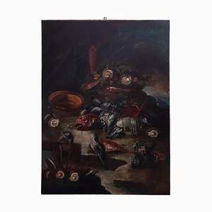 Unknown, Still Life with Fishes and Oysters, Original Oil on Canvas, 17th-Century-ZCI-996200