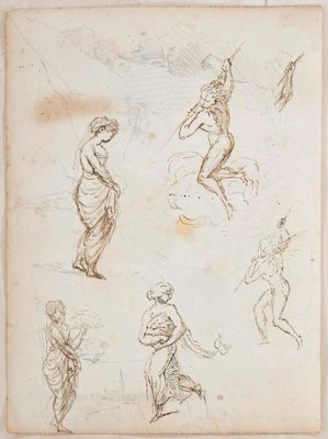 Unknown, Studies with Landscape, Ink and Pencil on Paper, Early 1800s-ZCI-1770084