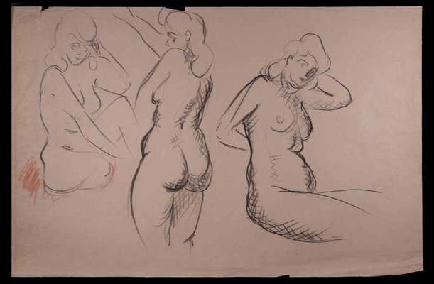 Unknown, Study of Nudes, Original Pencil Drawing on Paper, Mid-20th Century-ZCI-1354880