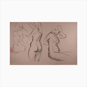 Unknown, Study of Nudes, Original Pencil Drawing on Paper, Mid-20th Century-ZCI-1354880