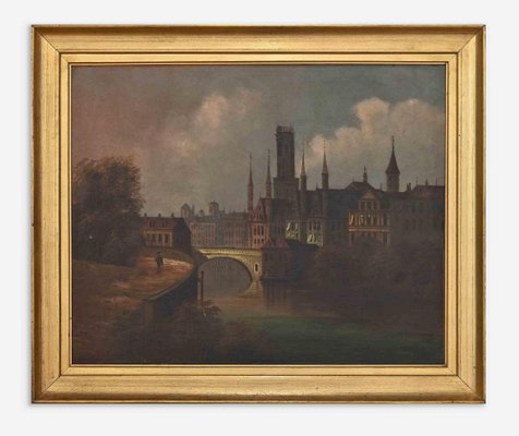 Unknown, Sunset in Northern Europe City, Oil Painting, Late 19th Century-ZCI-1760339