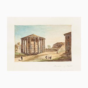 Unknown, Temple of Vesta, Original Hand Watercolor Etching, 19th Century-ZCI-810793