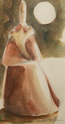 Unknown, The Cardinal, Original Pencil and Watercolor Drawing, Late 20th-Century-ZCI-931449