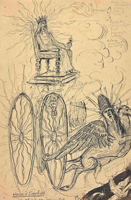 Unknown, The Sacred Flying Chariot: Ezekiel's Vision, Pen & Pencil Drawing, 1937-ZCI-1403343