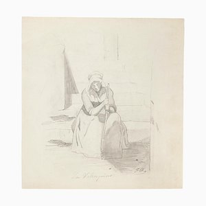 Unknown - Tired Woman - Original Pencil Drawing - Early 20th Century-ZCI-839469