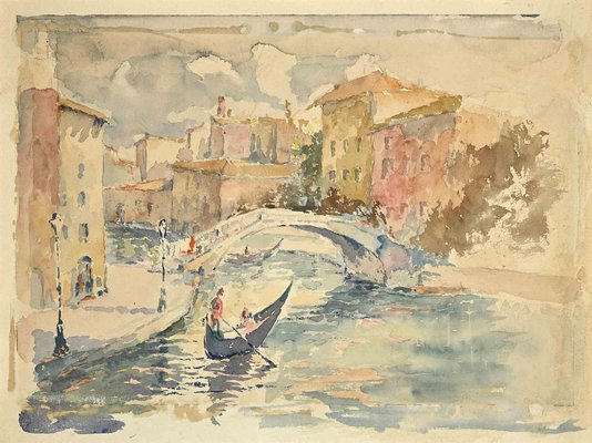 Unknown, View of Canal in Venice, Drawing, Mid-20th Century-ZCI-988779