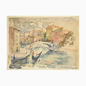 Unknown, View of Canal in Venice, Drawing, Mid-20th Century-ZCI-988779