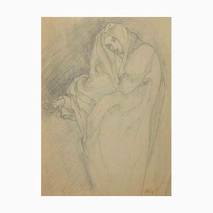 Unknown, Woman in the Wind, Pencil on Paper, Early 20th Century-ZCI-988802