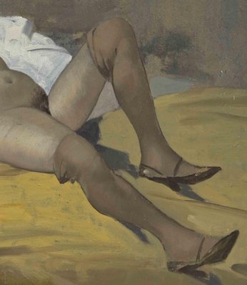 Unknown, Woman Lying Down on White Cloth, Oil Painting, Mid-20th Century-ZCI-1775984