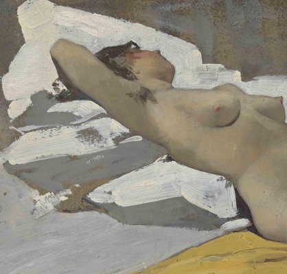 Unknown, Woman Lying Down on White Cloth, Oil Painting, Mid-20th Century-ZCI-1775984