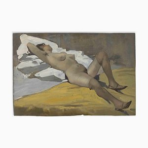 Unknown, Woman Lying Down on White Cloth, Oil Painting, Mid-20th Century-ZCI-1775984