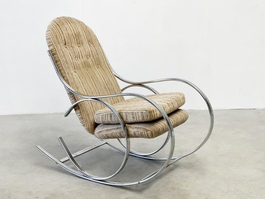 Upholstered Chrome Rocking Chair, 1970s-XLH-1817245