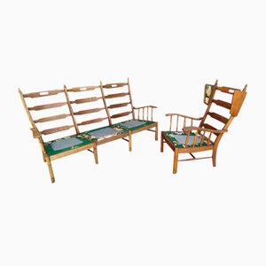 Upholstered Oak Sofa and Chair, 1950s, Set of 2-EAD-1703676