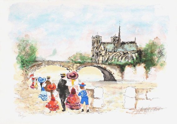 Urbain Huchet, Paris, Promenade Sur Les Quais, 1985, Lithograph on Arches Paper-FMZ-1129142