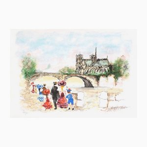 Urbain Huchet, Paris, Promenade Sur Les Quais, 1985, Lithograph on Arches Paper-FMZ-1129142