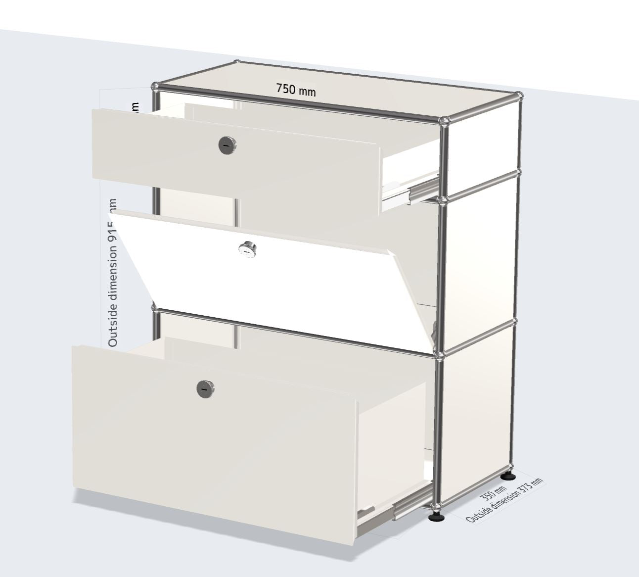 1x3 모듈 하이보드 (3 도어) [W750XD350XH(350+350+175)] with 1 middle drop down door + 2 top&bottom drawer