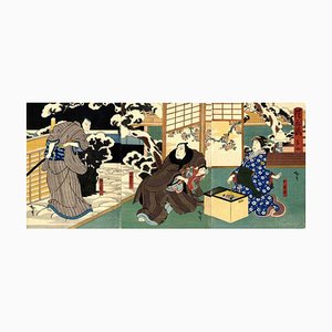 Utagawa Hirosada, Nakamura Nanji II, Woodcut Print Triptych, 1850s-ZCI-1761869