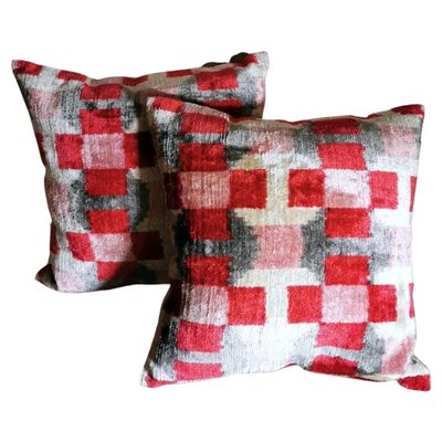 Uzbekistan Ikat Fabric Handmade Square Pillows, Set of 2-QRS-1314927