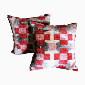 Uzbekistan Ikat Fabric Handmade Square Pillows, Set of 2-QRS-1314927