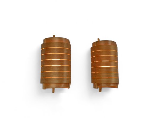 V156 Wall Lights in Pinewood by Hans-Agne Jakobsson for Ab Ellysett, 1960s, Set of 2-ZM-2020599