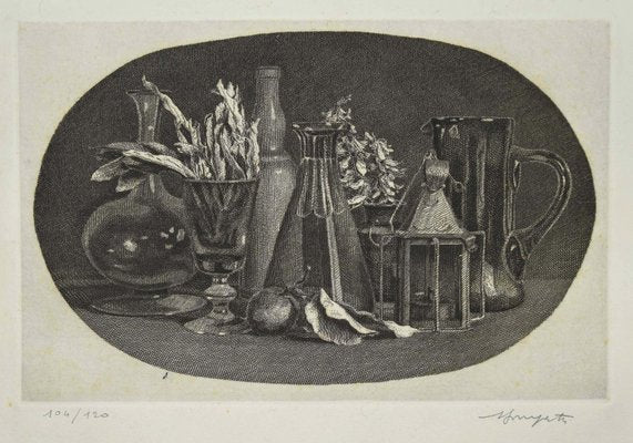 Vairo Mongatti , Still Life , Original Etching by V. Mongatti , 1980s-ZCI-801231