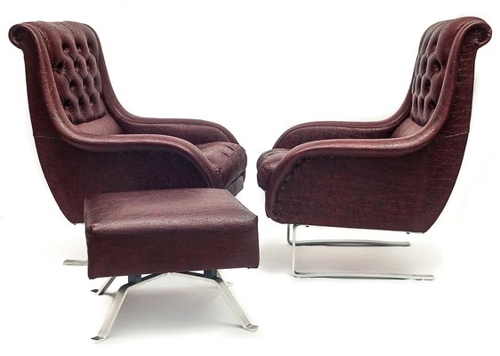 Varam Armchairs with Ottoman, 1950s, Set of 3-JCN-1703639