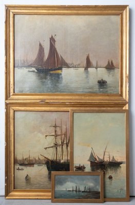 Various Artists, Marine Scenes, 19th Century, Paintings, Set of 4-AOI-2042690