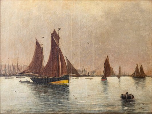 Various Artists, Marine Scenes, 19th Century, Paintings, Set of 4-AOI-2042690